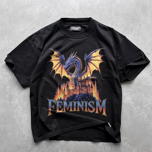 Feminism Dragon Fantasy Vintage Graphic Shirt, Retro Dragon Shirt, Feminism Shirt, Funny Gifts, Dark Art Grunge Castle Dragon Gothic Shirt