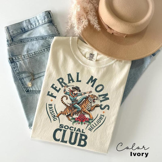Feral Moms Social Club Shirt, Comfort Colors Vintage Graphic Tee, Feral Mom Gift, Somebody's Feral Wife, Mom Life Tshirt, Trendy Mom Apparel style 02