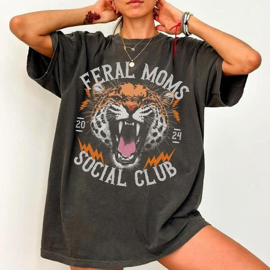 Feral Moms Social Club Shirt, Vintage Graphic Tee, Feral Mom Gift, Somebody's Feral Wife, Mom Life Tshirt, Trendy Mom Apparel