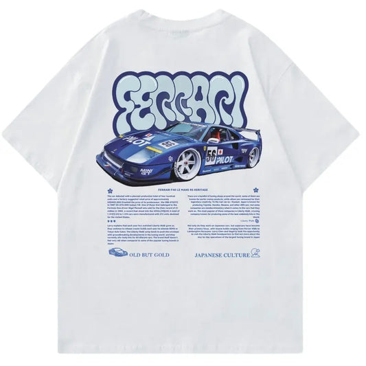 Ferrarii F40 Blue Liberty Walk T-shirt, Car Enthusiast Shirt, Car Clothing, Classic Car Shirt Cotton Menswear
