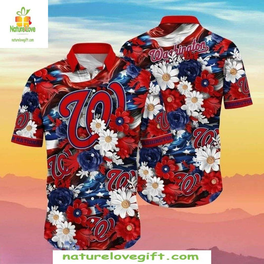 Washington Nationals Patriotic Floral Hawaiian Shirt MLB Baseball Apparel