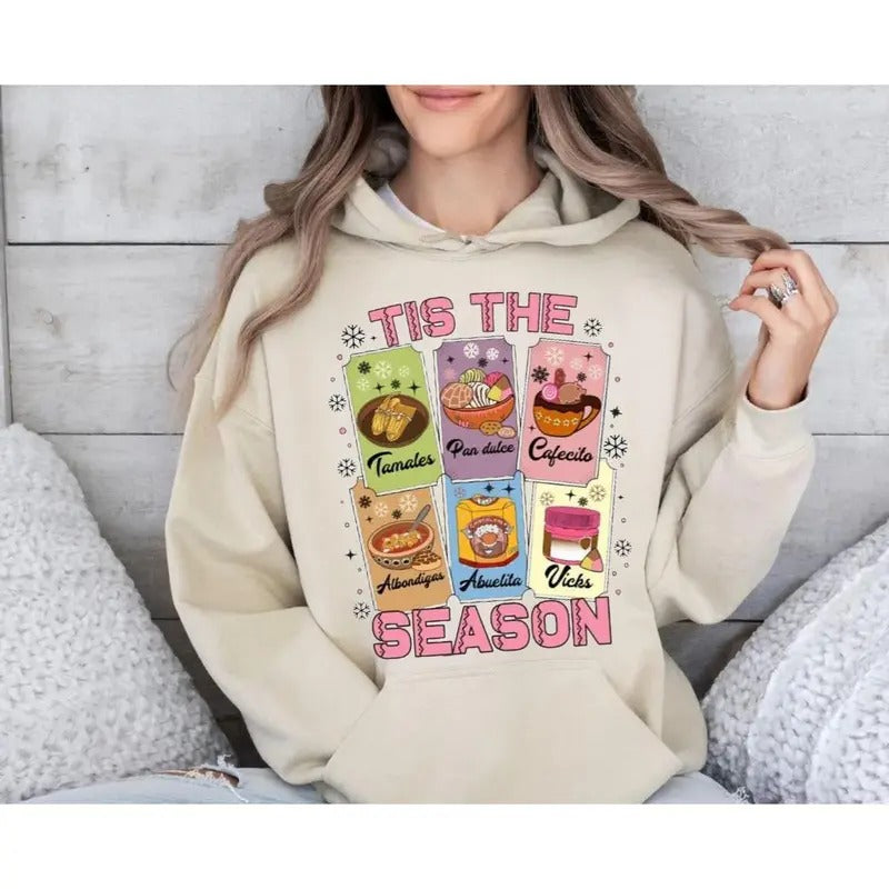 Festive Christmas Shirt for All, Cozy Mexican Sweatshirt, Calories Don't Count Hoodie, Pink Spanish Holiday Apparel with...