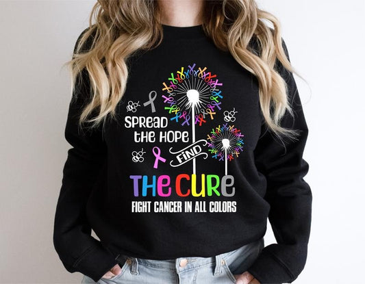 Fight Cancer In All Colors Sweatshirt, Spread The Hope Find The Cure Hoodie, Colorful Ribbon Cancer Awareness Sweatshirt,...