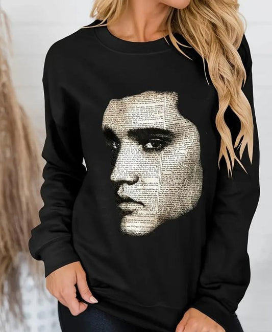 Figure Print Pullover Graphic Tee, Sweatshirt, Hoodie Gift For Women Top Womenswear Underwear Humen Lady Comfort