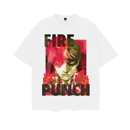 Fire Punch "Agni" Vintage Oversized Tee 100% Cotton Men's Casual T-Shirt with Original Design, Baggy Compression, Anime Lover Style Top White Menswear Tshirt