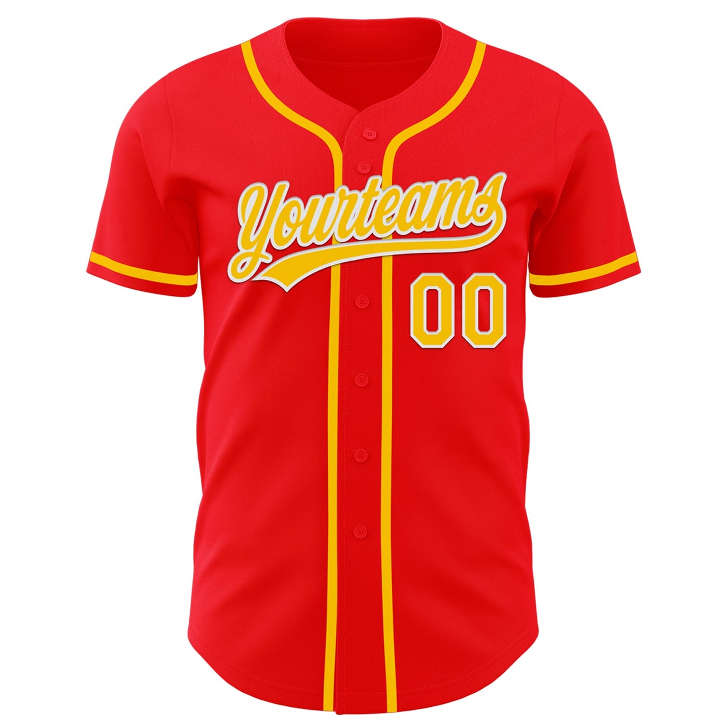 Custom Fire Red Yellow-White Authentic Baseball Jersey