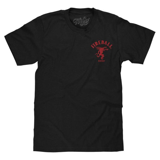 Fireball Whisky Left Chest Front and Back Dragon Mascot Logo T-Shirt - Black Hoodie, Sweatshirt | InkThreadWorks.com