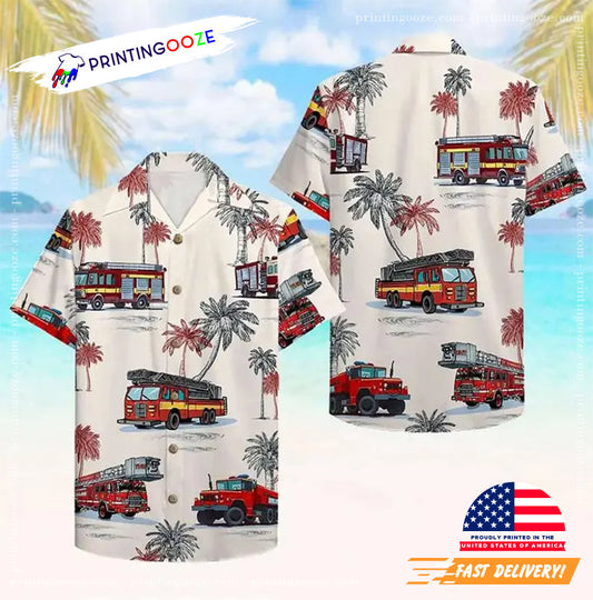 Firefighter Fire Engine Summer Hawaiian Shirt