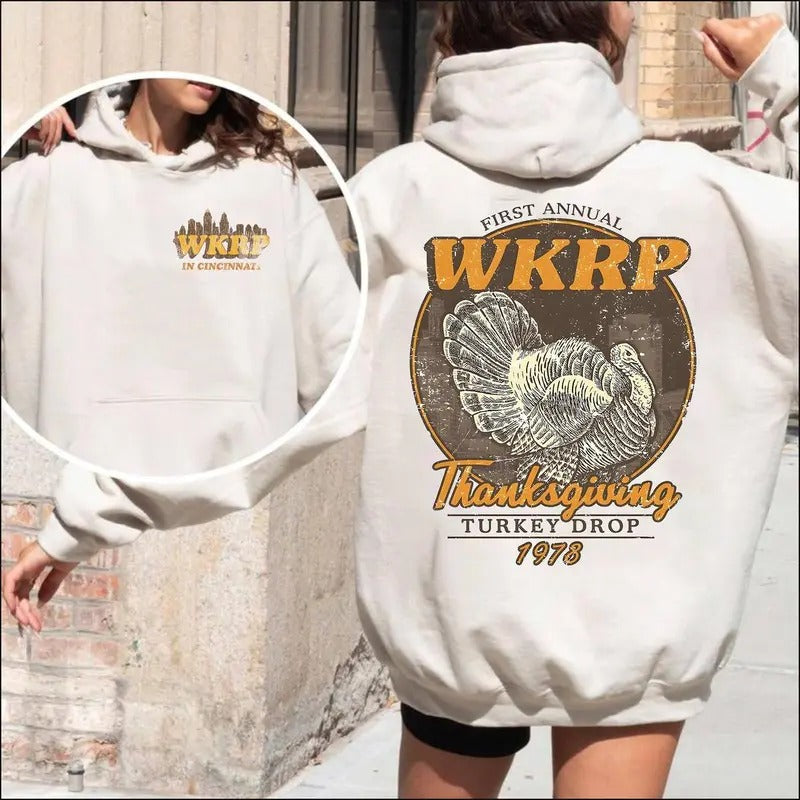 First Annual Thanksgiving Day Turkey hoodie, Wkrp Turkey Drop Hoodie, In Cincinnati Movie Hoodie, Thanksgiving Gift, Happy Thanksgiving