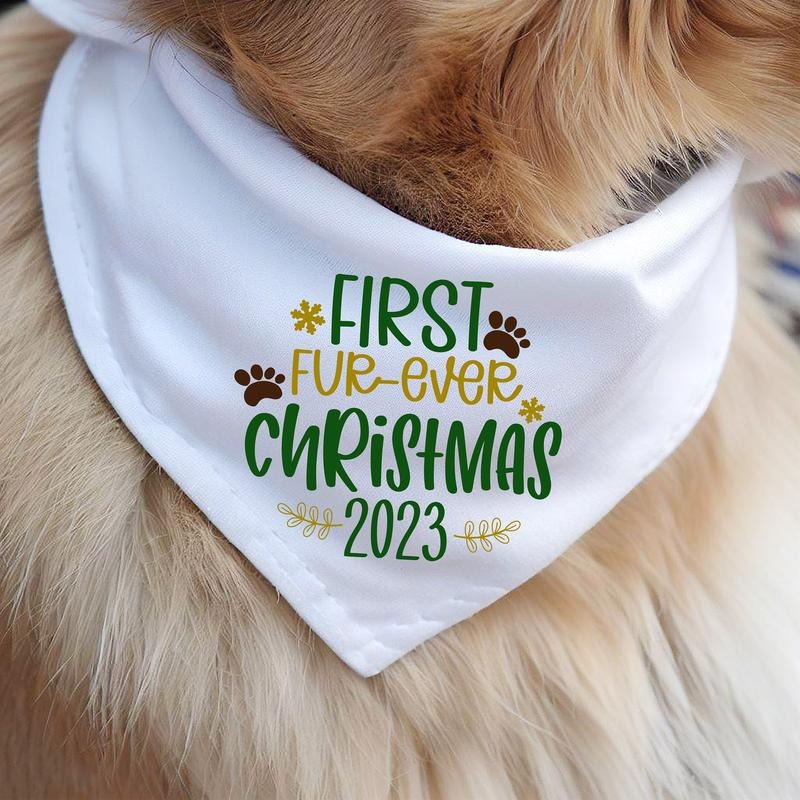 First Fur Ever Christmas 2023 Dog Bandana, Puppy Christmas Handkerchief, 1st Pet Christmas Neck Scarf, New Dog Holiday...