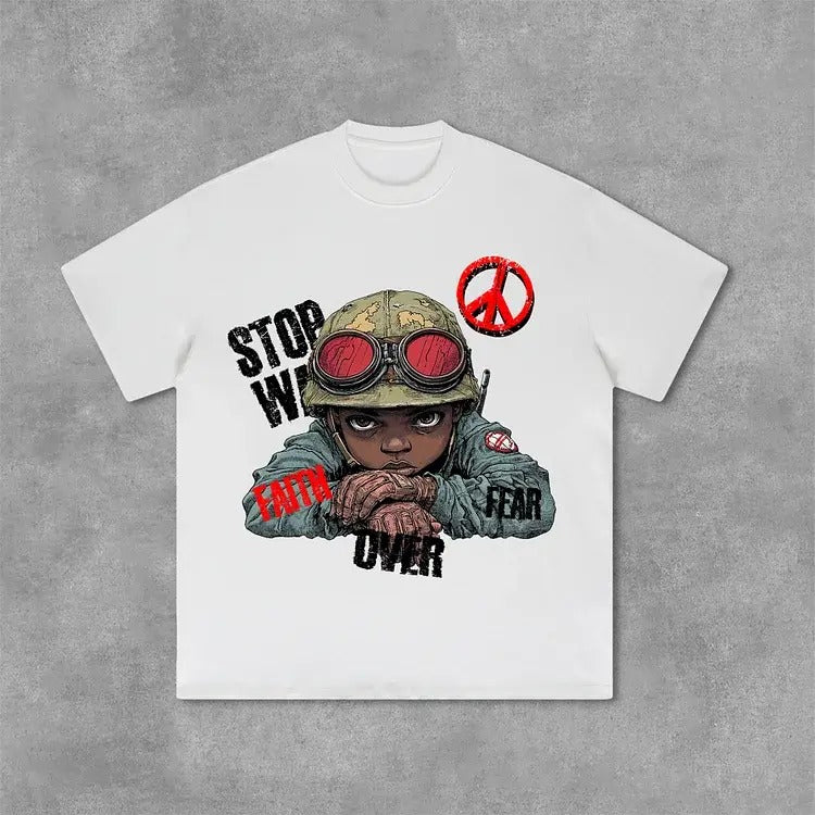 Flame Boy Faith Over Fear Graphic Print Cotton T-Shirt