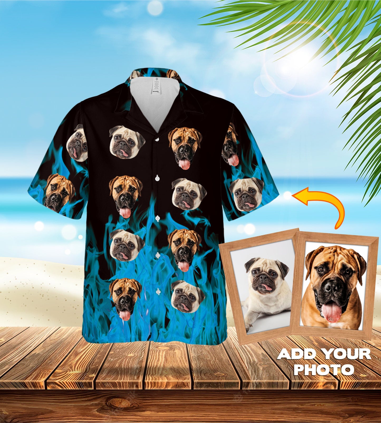Custom Hawaiian Shirt (Flaming Blue: 1-7 Pets)
