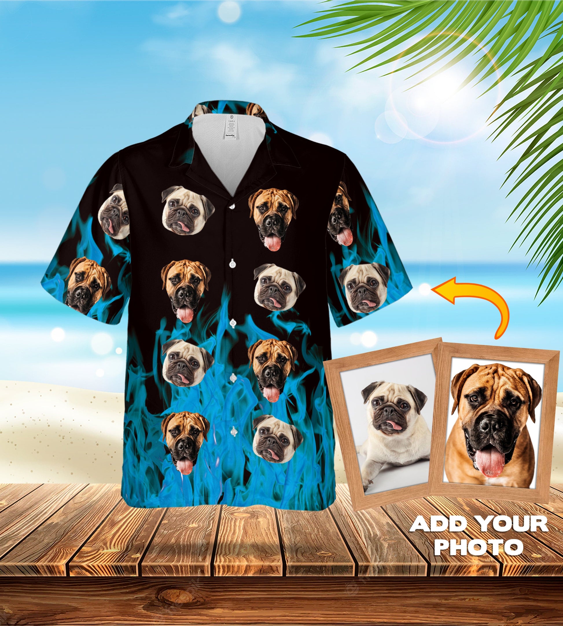 Custom Hawaiian Shirt (Flaming Blue: 1-7 Pets)