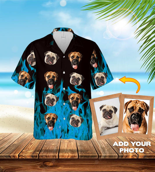 Custom Hawaiian Shirt (Flaming Blue: 1-7 Pets)