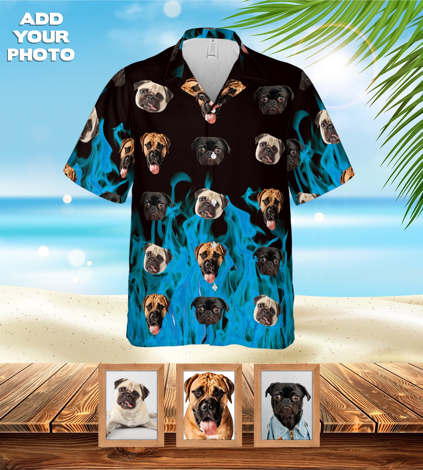 Custom Hawaiian Shirt (Flaming Blue: 1-7 Pets)