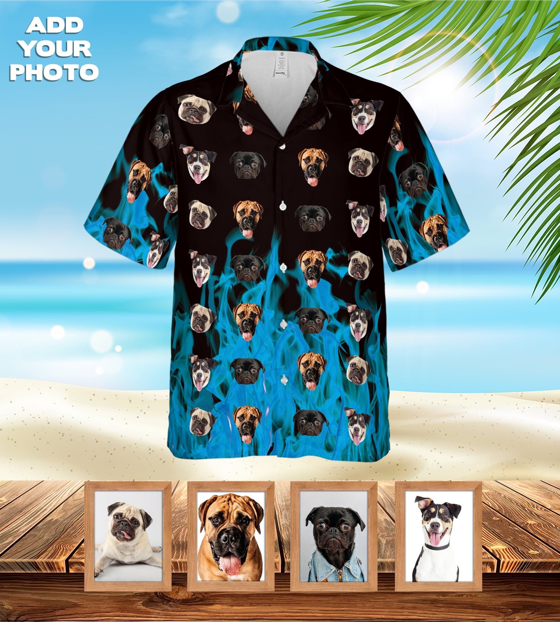 Custom Hawaiian Shirt (Flaming Blue: 1-7 Pets)