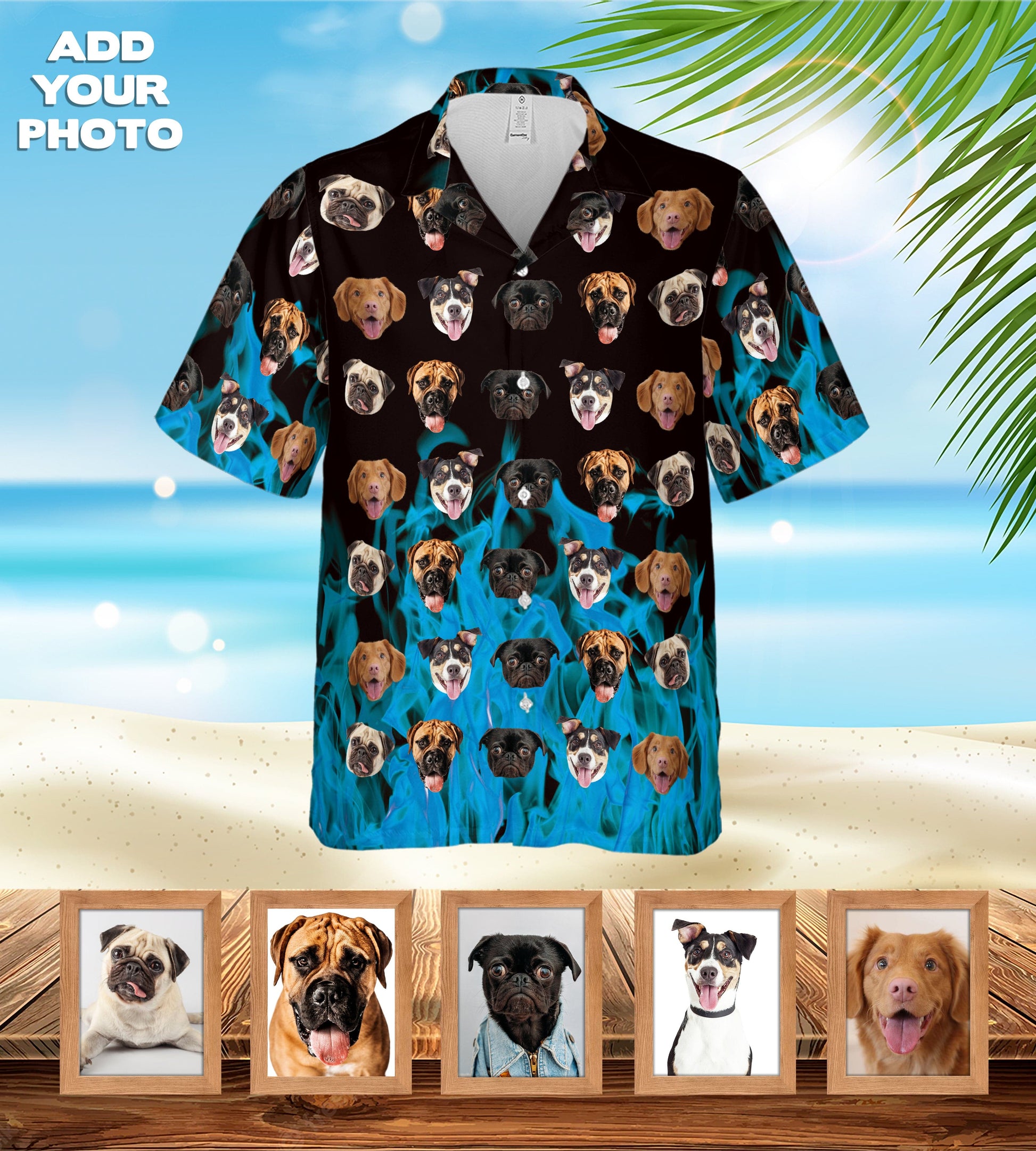 Custom Hawaiian Shirt (Flaming Blue: 1-7 Pets)