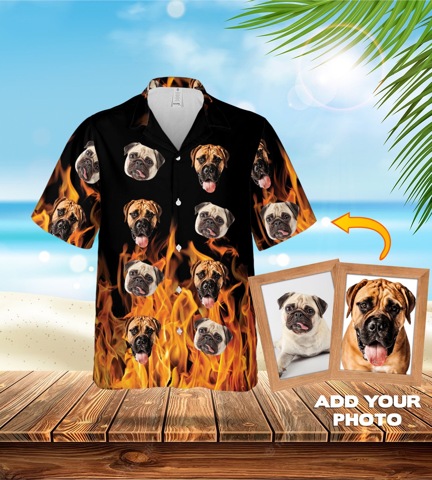 Custom Hawaiian Shirt (Flaming Orange: 1-7 Pets)