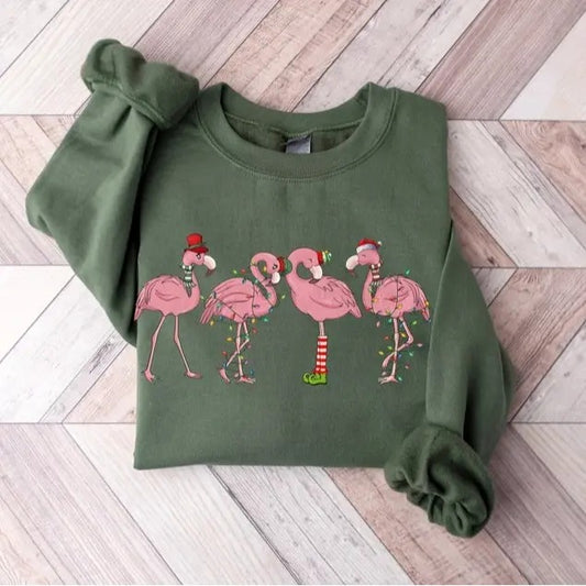 Flamingo Christmas shirt, Flamingo Christmas Shirt For Women, Flamingo Merry Christmas Sweatshirt, Flamingo Lover Gift, Funny Flamingo Shirt Tops Menswear