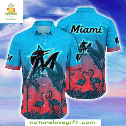 Miami Marlins Hawaiian Shirt Flamingo Sunset Stylish Baseball Apparel