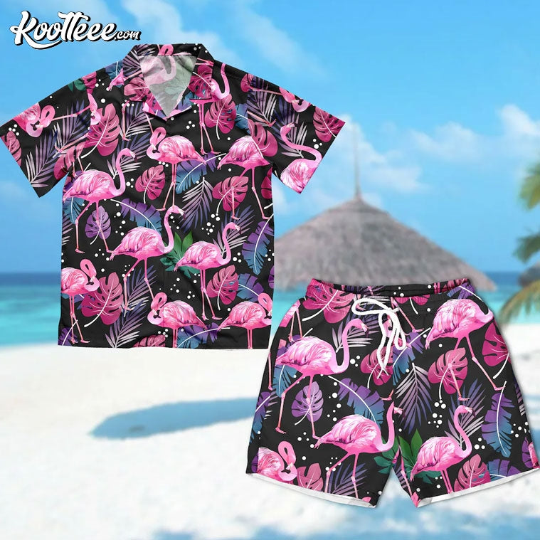 Flamingo Tropical Beach Hawaiian Shirt And Shorts