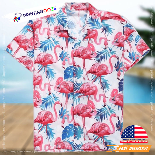 Flamingo Tropical Leaves Hawaiian Shirt