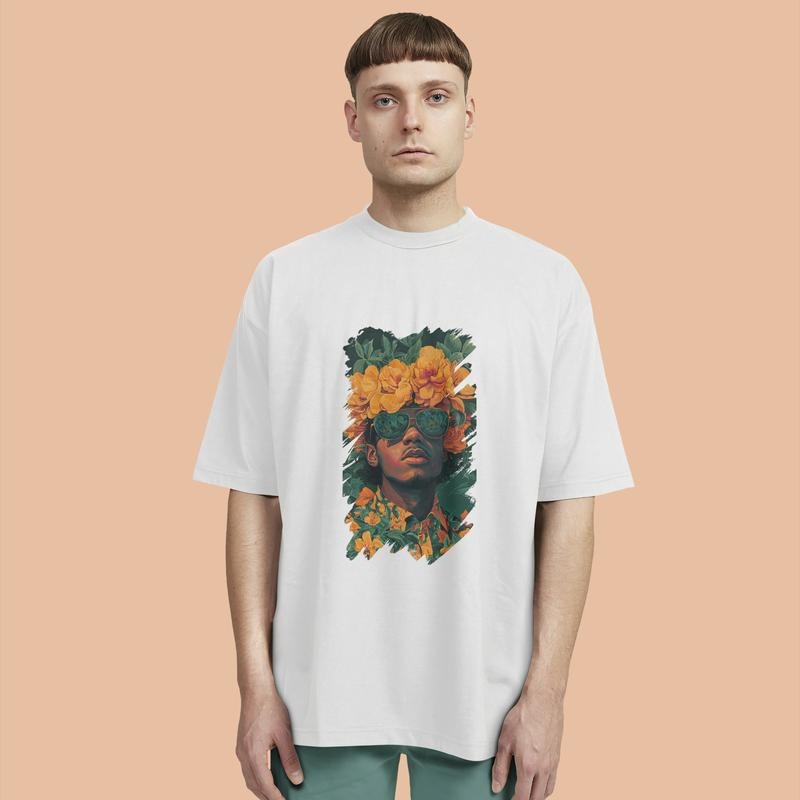 Floral & Portrait Graphic, Oversized T - Shirt, High - Quality Print, Ideal for Casual Hangouts