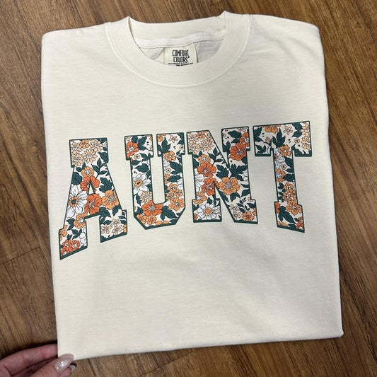 Floral Auntie Comfort Color T-Shirt Hoodie, Sweatshirt | InkThreadWorks.com