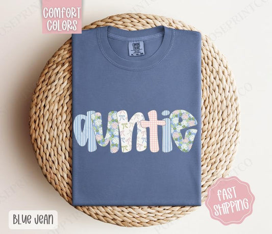 Floral Auntie Comfort Colors Shirt, Cute Aunt Tshirt, Coquette Auntie Tee Hoodie, Sweatshirt | InkThreadWorks.com