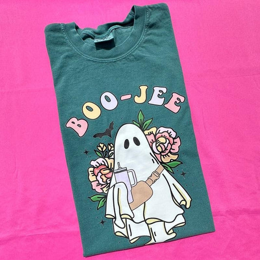 Floral BOO-JEE Ghost Comfort Colors T-Shirt Hoodie, Sweatshirt | InkThreadWorks.com