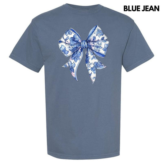 Floral Blue Big Bow Comfort Colors T-Shirt 'NLB' Hoodie, Sweatshirt | InkThreadWorks.com