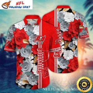 Floral Contrast Tampa Bay Buccaneers Hawaiian Shirt - Red And Grey Botanicals