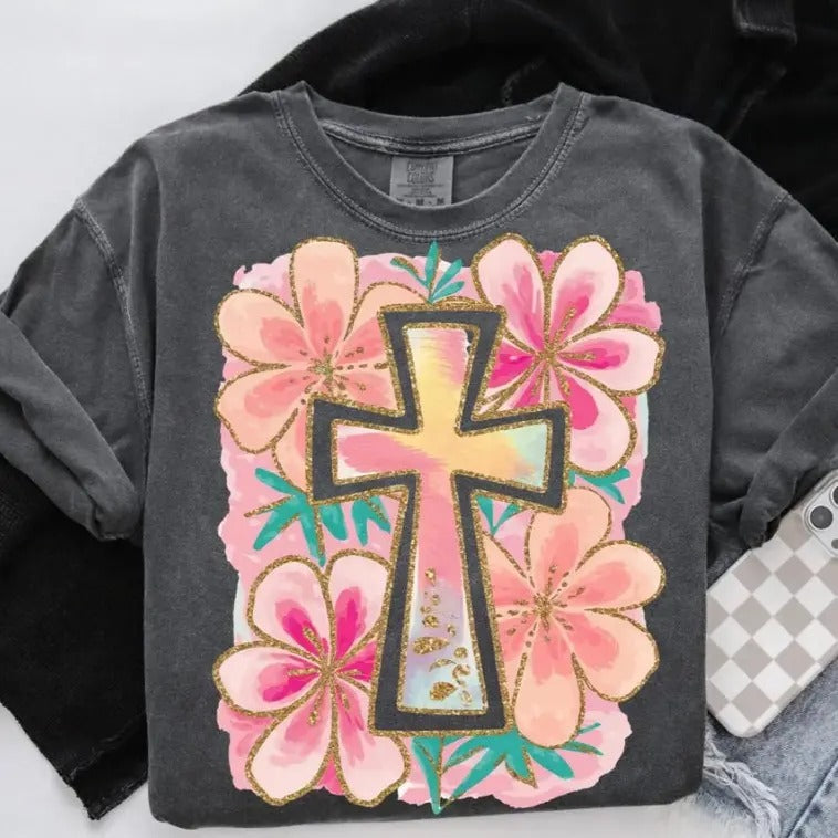 Floral Cross DTF Transfers - THIS IS NOT A SHIRT Hoodie, Sweatshirt | InkThreadWorks.com