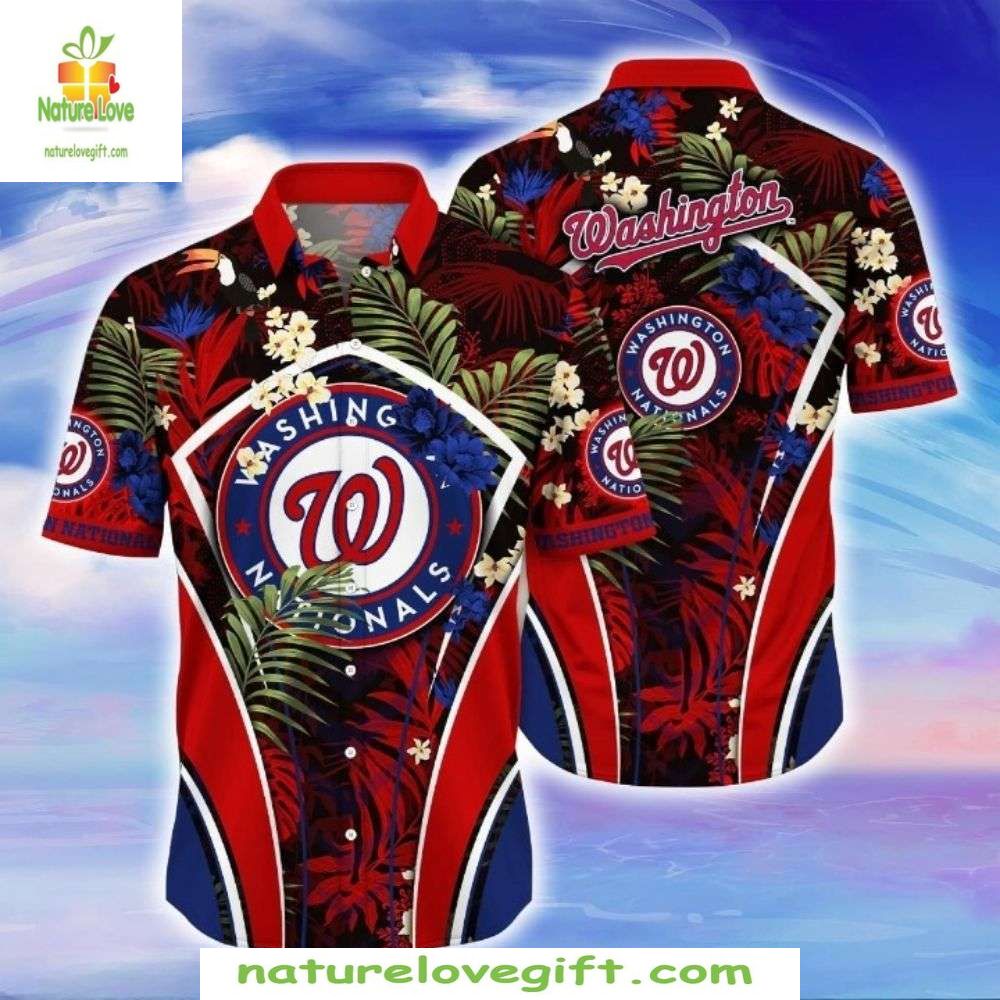 Washington Nationals Floral Fireworks Hawaiian Shirt Vibrant Red MLB Baseball Apparel
