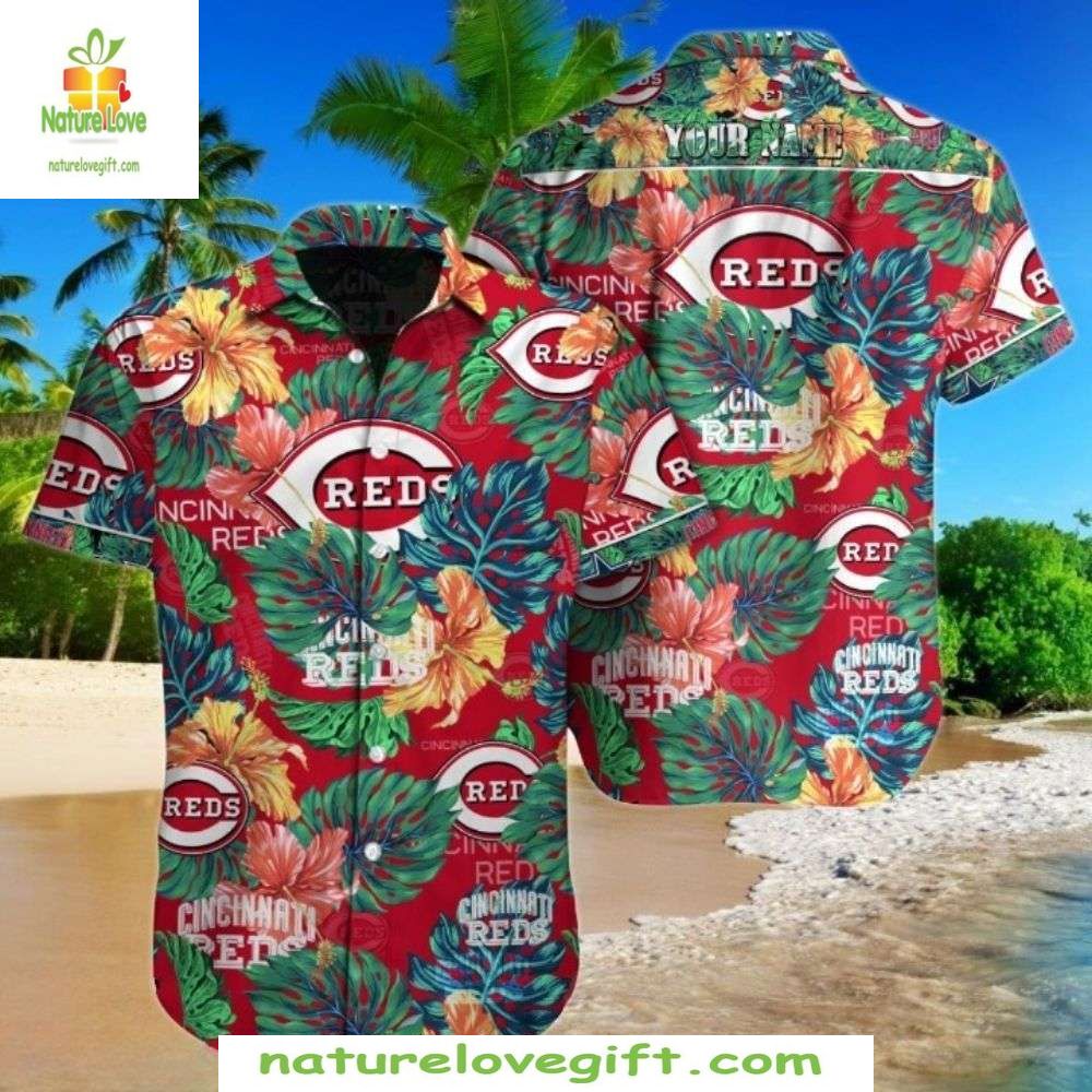 Cincinnati Reds Hawaiian Shirt Floral Frenzy Reds Paradise Baseball Apparel