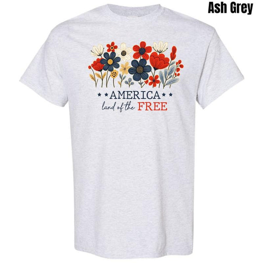 Floral Land Of The Free Gildan Short Sleeve T-Shirt 'NLB' Hoodie, Sweatshirt | InkThreadWorks.com