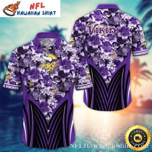 Floral Linebacker Purple Vikings Hawaiian Shirt - Summer Vibes Button-Up