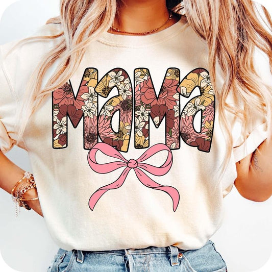 Floral Mama Coquette T-Shirt, Mama Flower T-Shirt, Retro Mama Flower T-Shirt, Mama Floral T-Shirt, Mama T-Shirt, Mothers...