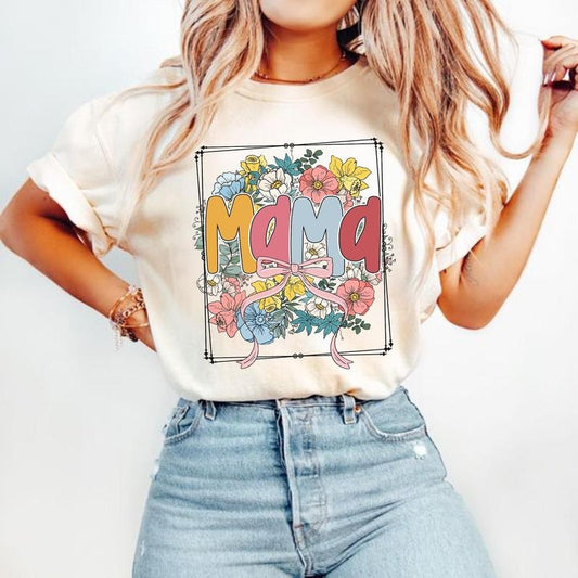 Floral Mama Coquette T-Shirt, Retro Mama Shirt, Mothers Day T-Shirt, Mama Varsity Shirt, Spring Floral T-Shirt, Gift for...