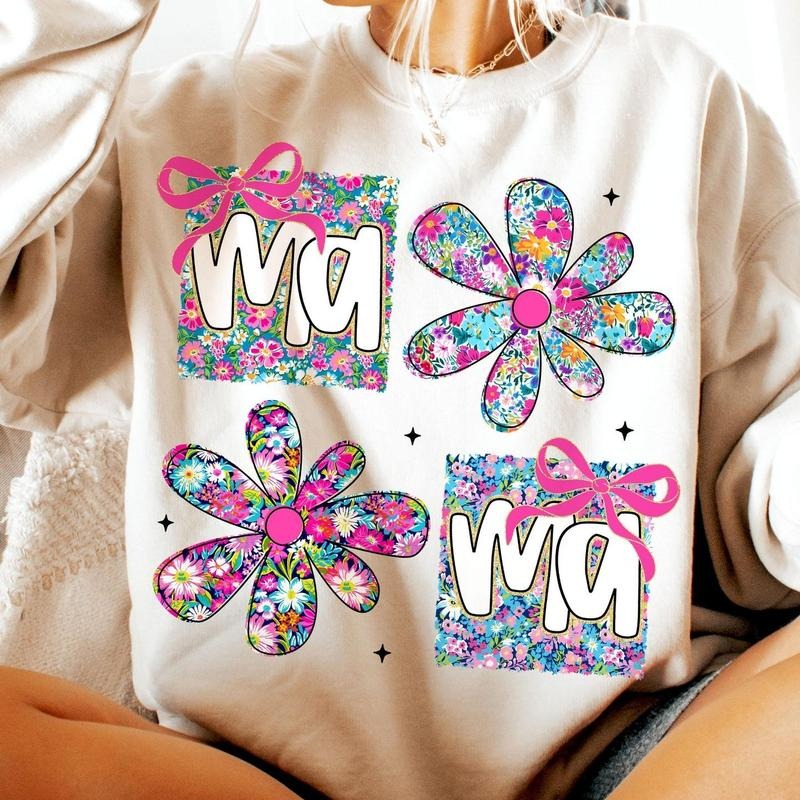 Floral Mama Coquette Tee, Mama Flower Preppy Pink Sweater, Retro Mama Flower Tee, Mothers Day Gift Hoodie, Sweatshirt