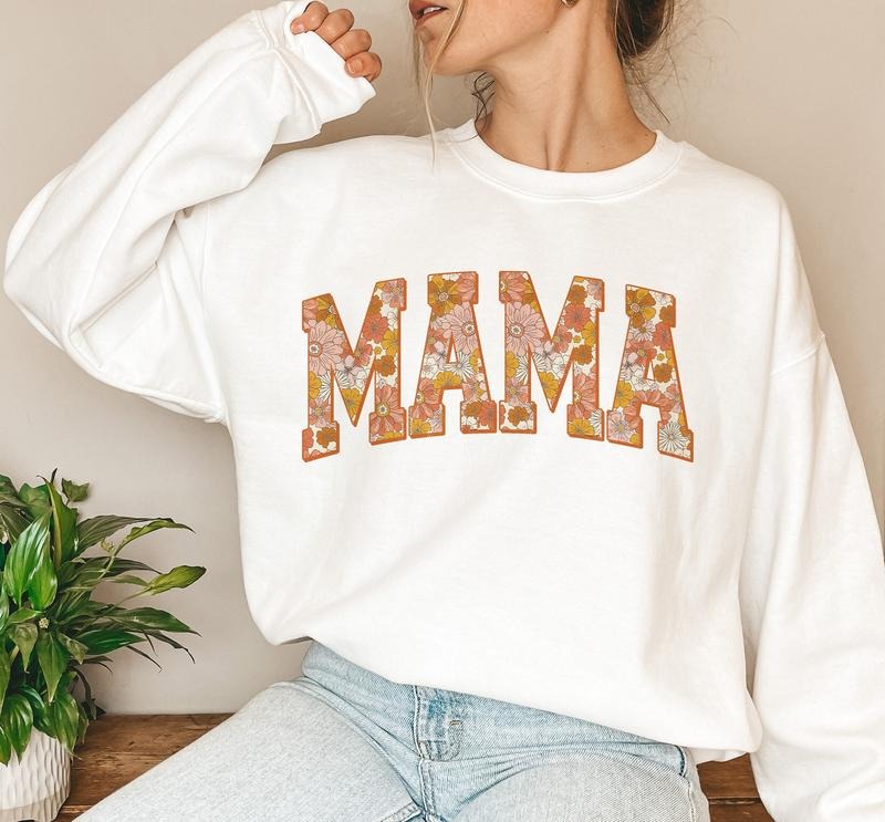 Floral Mama Varsity Sweatshirt, Spring Mama Sweatshirt, Mama sublimation Sweatshirt, Mom life, Retro Mama Sweatshirt,...