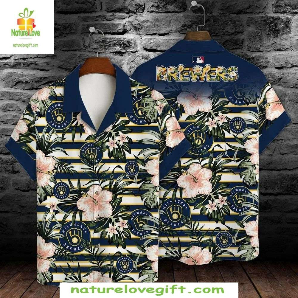 Milwaukee Brewers Hawaiian Shirt Floral Tropical Baseball Fan Apparel