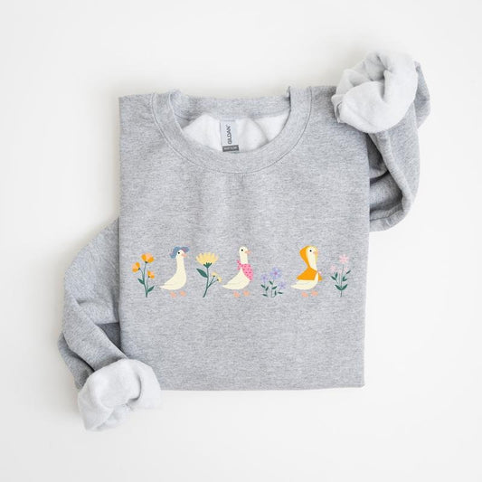 Floral Print Goose Crewneck, Bunny Easter Sweatshirt, Cute Spring Clothes Women, 2025 Easter Pastel Work Clothes Women, Cuteshirt Spring Tops Easter Tee