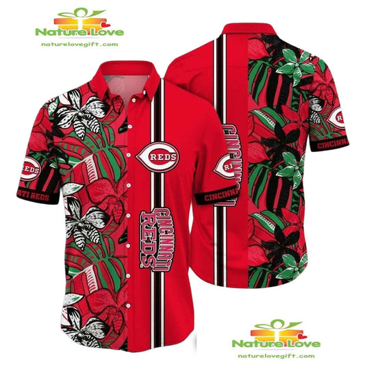 Hawaiian Shirt Floral Stripe Tropical Cincinnati Reds Aloha Shirt DT-37F6SEIQ