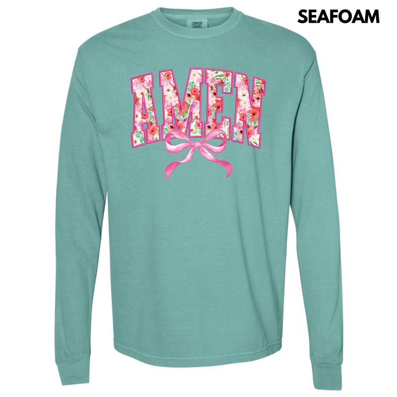 Flower Amen Coquette Long Sleeve Comfort Colors T-Shirt 'NLB' Hoodie, Sweatshirt | InkThreadWorks.com