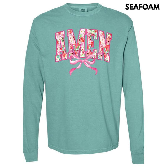 Flower Amen Coquette Long Sleeve Comfort Colors T-Shirt 'NLB' Hoodie, Sweatshirt | InkThreadWorks.com