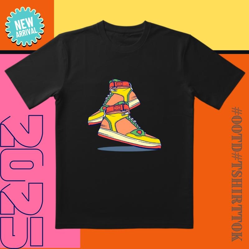Fluorescent Sneaker Tee |   Yellow-Orange-Green Contrast |   'Daily OOTD' Streetwear Must-Have Hoodie, Sweatshirt