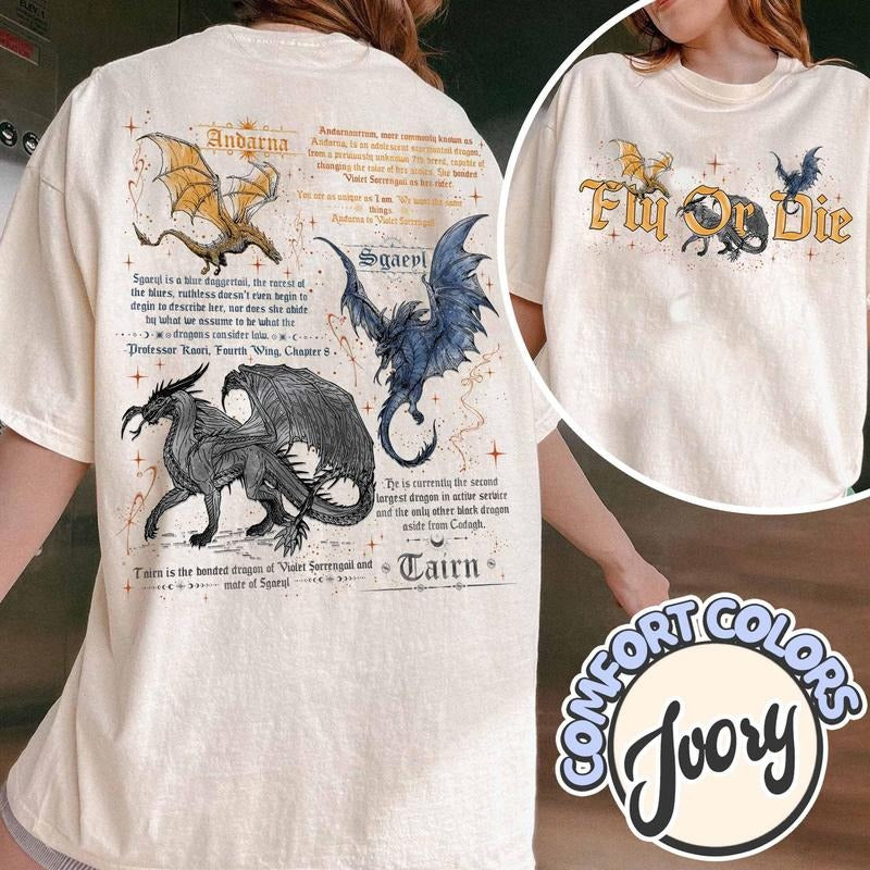 Fly or Die shirt, Tairn Andarna Sgaeyl, Basgiath War College Hoodie, Bookish Gift for Readers, Fourth Wing, Dragon Rider...