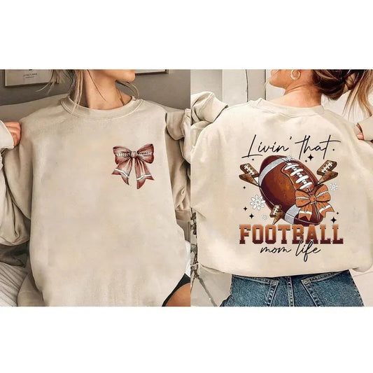 Football Bow Sweatshirt, Livin That Football Mom Life Sweatshirt , Christmas sublimation, Trending, Retro Holidays,Girly...