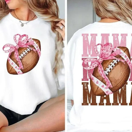 Football Mama Bow TShirt, Fall Coquette Bow Shirt, Football Mom Shirt, Game Day Sublimation Tee, Casual Cotton Graphic Round Neck Short Sleeve Tshirt Gifts for Men and Women, Full Colors, Full Size, shirt trend